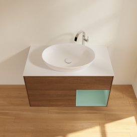 Тумба під раковину Villeroy & Boch Finion 100х50,1 см із підсвічуванням МДФ шпон волоського горіха/скло біле матове G901GMGN