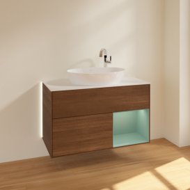 Тумба під раковину Villeroy & Boch Finion 100х50,1 см із підсвічуванням МДФ шпон волоського горіха/скло біле матове G901GMGN