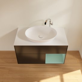 Тумба під раковину Villeroy & Boch Finion 100х50,1 см із підсвічуванням МДФ чорний матовий лак/скло біле матове G901GMPD