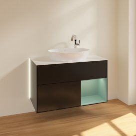 Тумба під раковину Villeroy & Boch Finion 100х50,1 см із підсвічуванням МДФ чорний матовий лак/скло біле матове G901GMPD