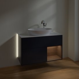 Тумба під раковину Villeroy & Boch Finion 100х50,1 см із підсвічуванням МДФ темно-синій матовий лак/скло біле матове G901GNHG
