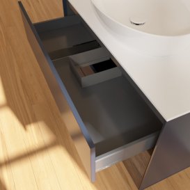 Тумба під раковину Villeroy & Boch Finion 100х50,1 см із підсвічуванням МДФ темно-синій матовий лак/скло біле матове G901GNHG