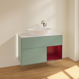Тумба під раковину Villeroy & Boch Finion 100х50,1 см із підсвічуванням МДФ оливковий матовий лак/скло біле матове G901HBGM