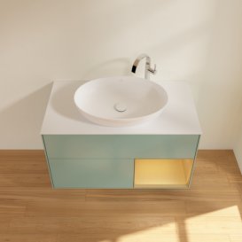 Тумба під раковину Villeroy & Boch Finion 100х50,1 см із підсвічуванням МДФ оливковий матовий лак/скло біле матове G901HFGM