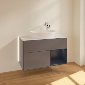 Тумба под раковину Villeroy & Boch Finion 100х50,1 см с подсветкой МДФ антрацит матовый лак/стекло белое матовое G901HGGK