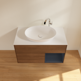 Тумба под раковину Villeroy & Boch Finion 100х50,1 см с подсветкой МДФ шпон грецкого ореха/стекло белое матовое G901HGGN