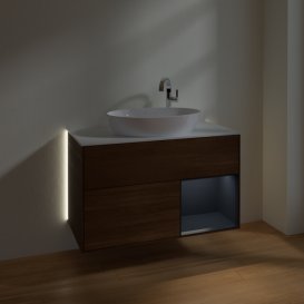 Тумба под раковину Villeroy & Boch Finion 100х50,1 см с подсветкой МДФ шпон грецкого ореха/стекло белое матовое G901HGGN