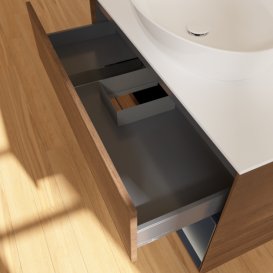 Тумба под раковину Villeroy & Boch Finion 100х50,1 см с подсветкой МДФ шпон грецкого ореха/стекло белое матовое G901HGGN