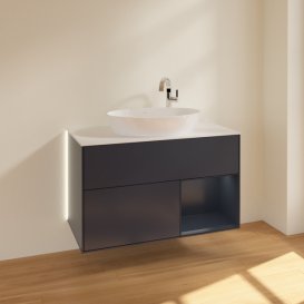 Тумба под раковину Villeroy & Boch Finion 100х50,1 см с подсветкой МДФ темно-синий матовый лак/стекло белое матовое  G901HGHG