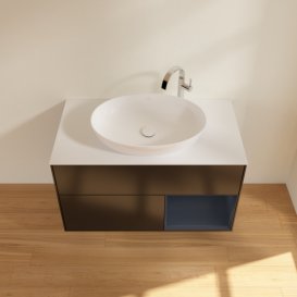 Тумба под раковину Villeroy & Boch Finion 100х50,1 см с подсветкой МДФ черный матовый лак/стекло белое матовое G901HGPD