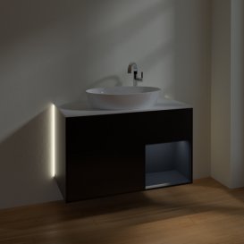 Тумба под раковину Villeroy & Boch Finion 100х50,1 см с подсветкой МДФ черный матовый лак/стекло белое матовое G901HGPD