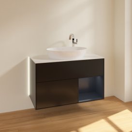 Тумба под раковину Villeroy & Boch Finion 100х50,1 см с подсветкой МДФ черный матовый лак/стекло белое матовое G901HGPD