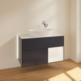 Тумба під раковину Villeroy & Boch Finion 100х50,1 см із підсвічуванням МДФ темно-синій матовий лак/скло біле матове G901MTHG