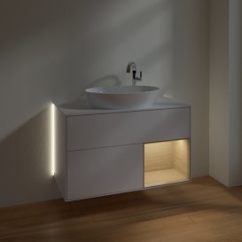 Тумба под раковину Villeroy & Boch Finion 100х50,1 см с подсветкой МДФ глянцевый белый лак/стекло белое матовое G901PCGF