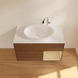 Тумба под раковину Villeroy & Boch Finion 100х50,1 см с подсветкой МДФ шпон грецкого ореха/стекло белое матовое G901PCGN