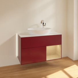 Тумба под раковину Villeroy & Boch Finion 100х50,1 см с подсветкой МДФ пион матовый лак/стекло белое матовое G901PCHB