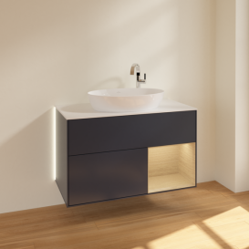 Тумба под раковину Villeroy & Boch Finion 100х50,1 см с подсветкой МДФ темно-синий матовый лак/стекло белое матовое G901PCHG