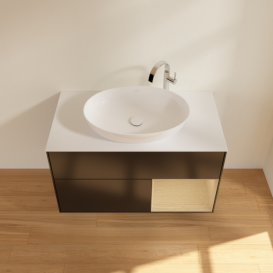 Тумба под раковину Villeroy & Boch Finion 100х50,1 см с подсветкой МДФ черный матовый лак/стекло белое матовое G901PCPD