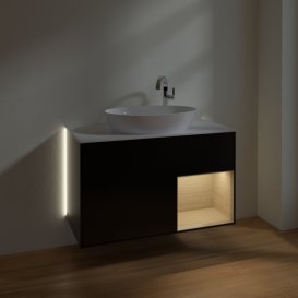 Тумба под раковину Villeroy & Boch Finion 100х50,1 см с подсветкой МДФ черный матовый лак/стекло белое матовое G901PCPD