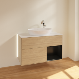 Тумба під раковину Villeroy & Boch Finion 100х50,1 см із підсвічуванням МДФ шпон дуба/скло біле матове G901PDPC