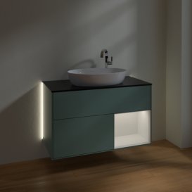 Тумба под раковину Villeroy & Boch Finion 100х50,1 см с подсветкой МДФ оливковый матовый лак/стекло черное матовое G902GFGM