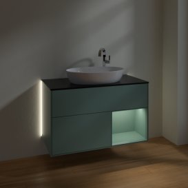 Тумба під раковину Villeroy & Boch Finion 100х50,1 см із підсвічуванням МДФ оливковий матовий лак/скло чорне матове G902GMGM