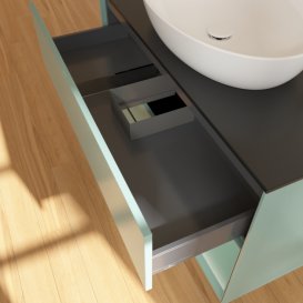 Тумба під раковину Villeroy & Boch Finion 100х50,1 см із підсвічуванням МДФ оливковий матовий лак/скло чорне матове G902GMGM