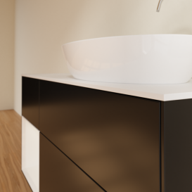 Тумба під раковину Villeroy & Boch Finion 120х50,1 см із підсвічуванням МДФ чорний матовий лак/скло біле матове F921GFPD