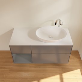 Тумба під раковину Villeroy & Boch Finion 120х50,1 см із підсвічуванням МДФ антрацит матовий лак/скло біле матове F921GKGK