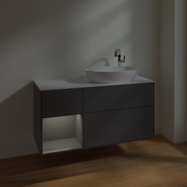 Тумба під раковину Villeroy & Boch Finion 120х50,1 см із підсвічуванням МДФ антрацит матовий лак/скло біле матове F921GKGK