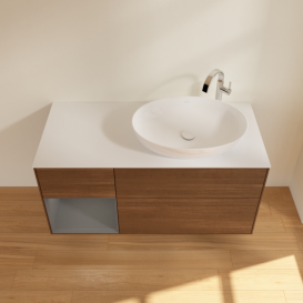 Тумба під раковину Villeroy & Boch Finion 120х50,1 см із підсвічуванням МДФ шпон волоського горіха/скло біле матове F921GKGN