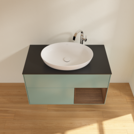 Тумба під раковину Villeroy & Boch Finion 100х50,1 см із підсвічуванням МДФ оливковий матовий лак/скло чорне матове G902GNGM