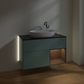 Тумба під раковину Villeroy & Boch Finion 100х50,1 см із підсвічуванням МДФ оливковий матовий лак/скло чорне матове G902GNGM