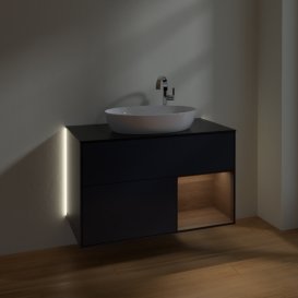Тумба під раковину Villeroy & Boch Finion 100х50,1 см із підсвічуванням МДФ темно-синій матовий лак/скло чорне матове G902GNHG