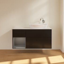 Тумба під раковину Villeroy & Boch Finion 120х50,1 см із підсвічуванням МДФ чорний матовий лак/скло біле матове F921GKPD