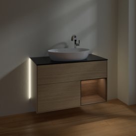 Тумба під раковину Villeroy & Boch Finion 100х50,1 см із підсвічуванням МДФ шпон дуба/скло чорне матове G902GNPC