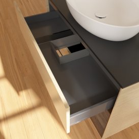 Тумба під раковину Villeroy & Boch Finion 100х50,1 см із підсвічуванням МДФ шпон дуба/скло чорне матове G902GNPC