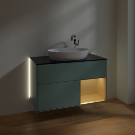 Тумба під раковину Villeroy & Boch Finion 100х50,1 см із підсвічуванням МДФ оливковий матовий лак/скло чорне матове G902HFGM