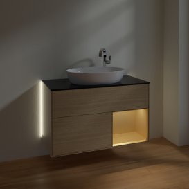 Тумба під раковину Villeroy & Boch Finion 100х50,1 см із підсвічуванням МДФ шпон дуба/скло чорне матове G902HFPC