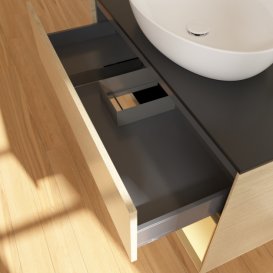 Тумба під раковину Villeroy & Boch Finion 100х50,1 см із підсвічуванням МДФ шпон дуба/скло чорне матове G902HFPC