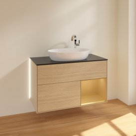 Тумба під раковину Villeroy & Boch Finion 100х50,1 см із підсвічуванням МДФ шпон дуба/скло чорне матове G902HFPC