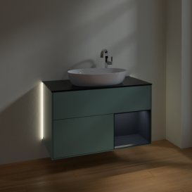 Тумба під раковину Villeroy & Boch Finion 100х50,1 см із підсвічуванням МДФ оливковий матовий лак/скло чорне матове G902HGGM