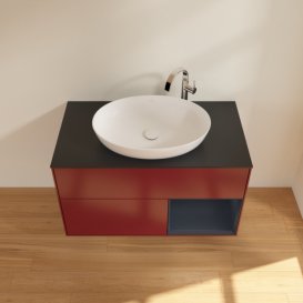 Тумба під раковину Villeroy & Boch Finion 100х50,1 см з підсвічуванням МДФ півонія матовий лак/скло чорне матове G902HGHB