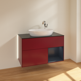 Тумба під раковину Villeroy & Boch Finion 100х50,1 см з підсвічуванням МДФ півонія матовий лак/скло чорне матове G902HGHB