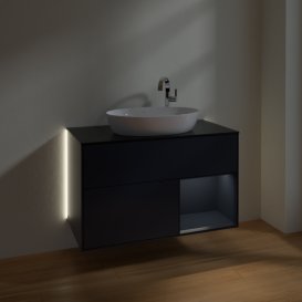 Тумба під раковину Villeroy & Boch Finion 100х50,1 см із підсвічуванням МДФ темно-синій матовий лак/скло чорне матове G902HGHG