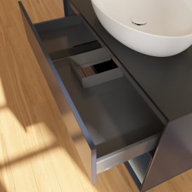 Тумба під раковину Villeroy & Boch Finion 100х50,1 см із підсвічуванням МДФ темно-синій матовий лак/скло чорне матове G902HGHG