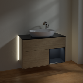 Тумба під раковину Villeroy & Boch Finion 100х50,1 см із підсвічуванням МДФ шпон дуба/скло чорне матове G902HGPC