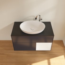 Тумба під раковину Villeroy & Boch Finion 100х50,1 см із підсвічуванням МДФ темно-синій матовий лак/скло чорне матове G902MTHG