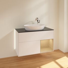 Тумба під раковину Villeroy & Boch Finion 100х50,1 см із підсвічуванням МДФ білий матовий лак/скло чорне матове G902PCMT