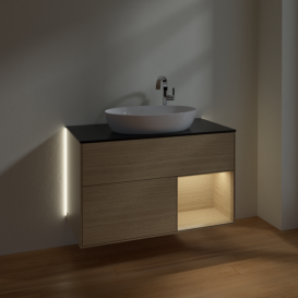 Тумба під раковину Villeroy & Boch Finion 100х50,1 см із підсвічуванням МДФ шпон дуба/скло чорне матове G902PCPC